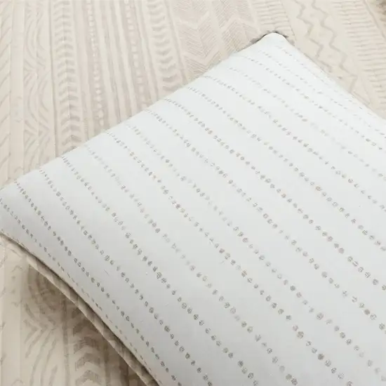 King Scandinavian Chevron Beige Tan White Reversible Cotton Quilt Set Photo 4