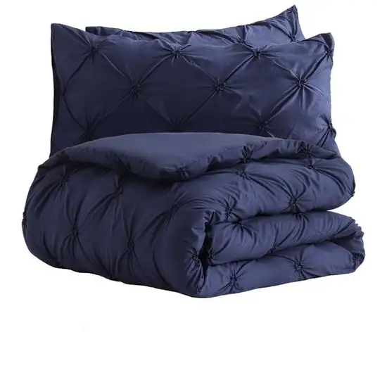 King Size All Season Pleated Hypoallergenic Microfiber Reversible 3 Piece Comforter Set in Navy Photo 4