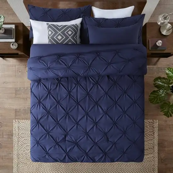 King Size All Season Pleated Hypoallergenic Microfiber Reversible 3 Piece Comforter Set in Navy Photo 3