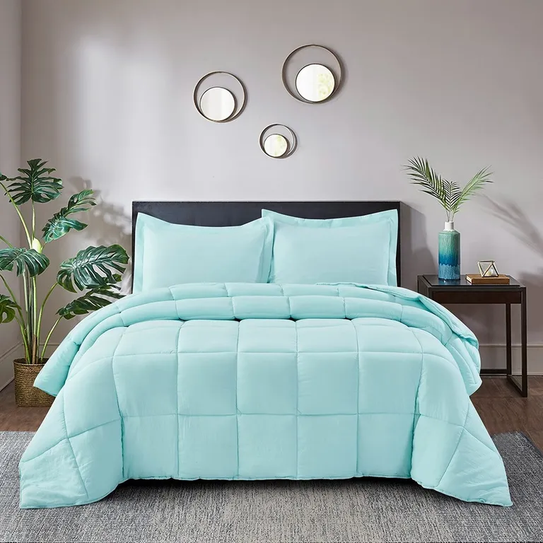 King Size Aqua 3 Piece Microfiber Reversible Comforter Set Photo 1