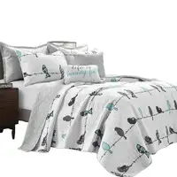 Photo of King Size Blue Grey Birds On Wire Lightweight 7 PCS Quilt Set