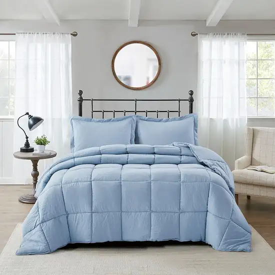 King Size Blue 3 Piece Microfiber Reversible Comforter Set Photo 1