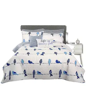 Photo of King Size Blue White Birds On Wire Lightweight 7 PCS Quilt Set