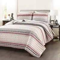 Photo of King Size Lightweight Rustic Reds Stripe Reversible 3 Piece Quilt Set