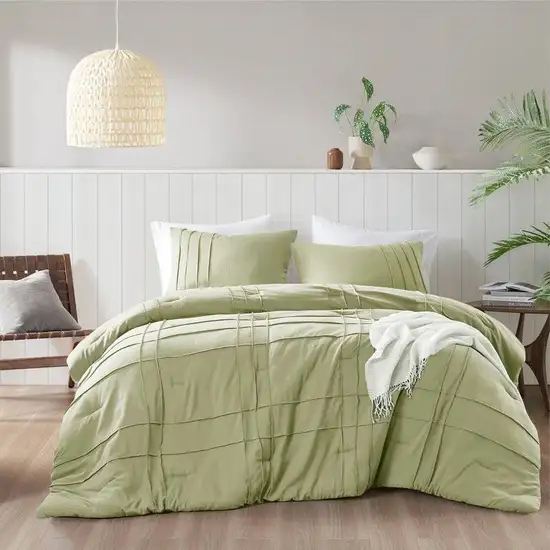 King Size Microfiber Pleated Soft Washed Comforter Set Green Photo 2