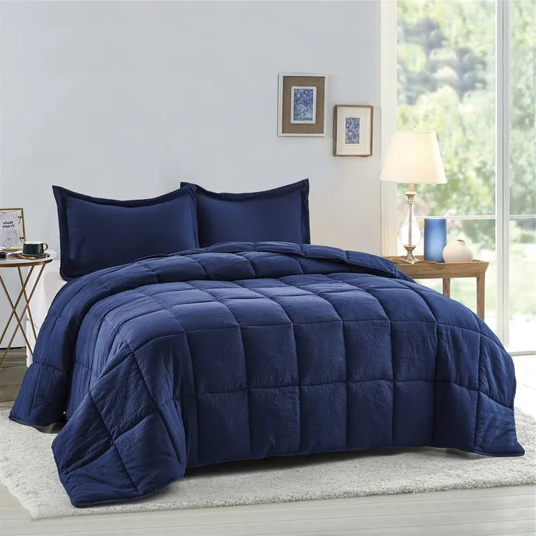 King Size Navy 3 Piece Microfiber Reversible Comforter Set Photo 1