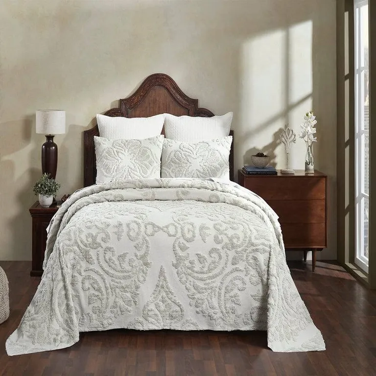 King Size 100-Percent Cotton Chenille 3-Piece Coverlet Bedspread Set Photo 2