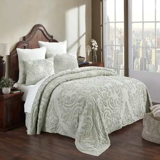 King Size 100-Percent Cotton Chenille 3-Piece Coverlet Bedspread Set in Sage Photo 1