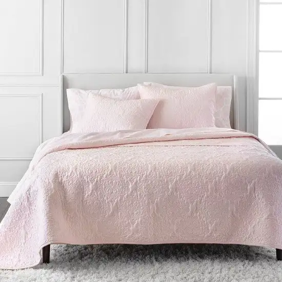 King Size 100-Percent Cotton 3-Piece Quilt Bedspread Set in Blush Pink Photo 1