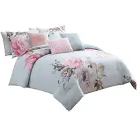 Photo of King Size 7 Piece Fabric Comforter Set with Floral Prints