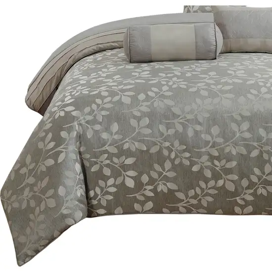 King Size 7 Piece Fabric Comforter Set with Leaf Prints Photo 5