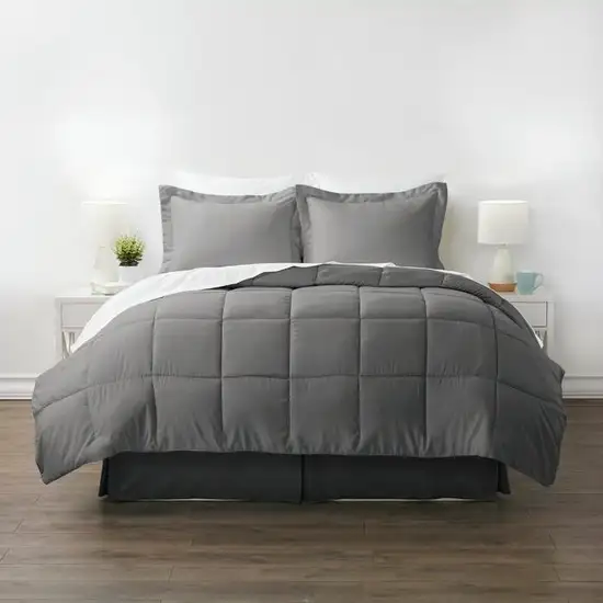 King Size 8-Piece Microfiber Reversible Bed-in-a-Bag Comforter Set in Grey Photo 1