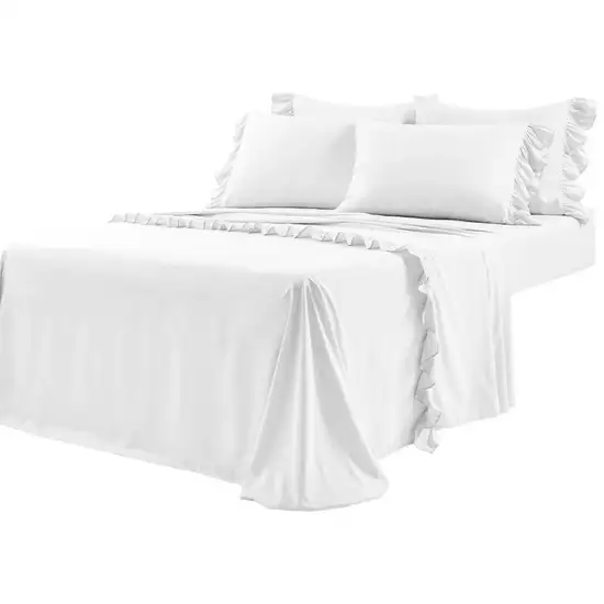 King Size 6-Piece Microfiber White Ruffle Sheet Set Photo 2