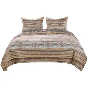 Photo of King Size 3 Piece Polyester Quilt Set with Kilim Pattern