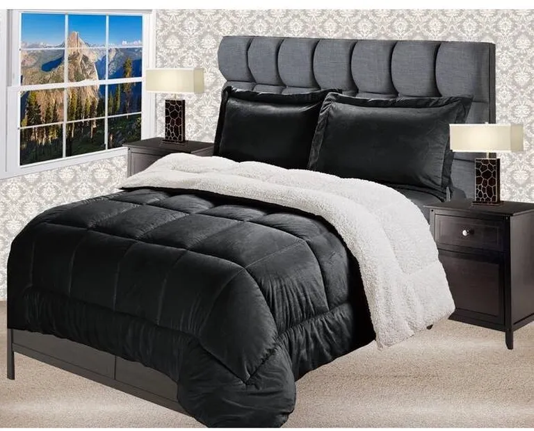 King Size 3 Piece Ultra Soft Sherpa Wrinkle Resistant Comforter Set Photo 3