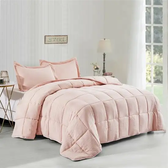 King Size Pink 3 Piece Microfiber Reversible Comforter Set Photo 2