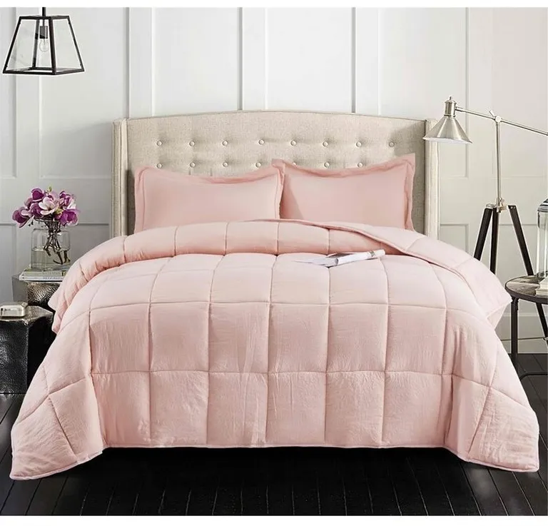 King Size Pink 3 Piece Microfiber Reversible Comforter Set Photo 1