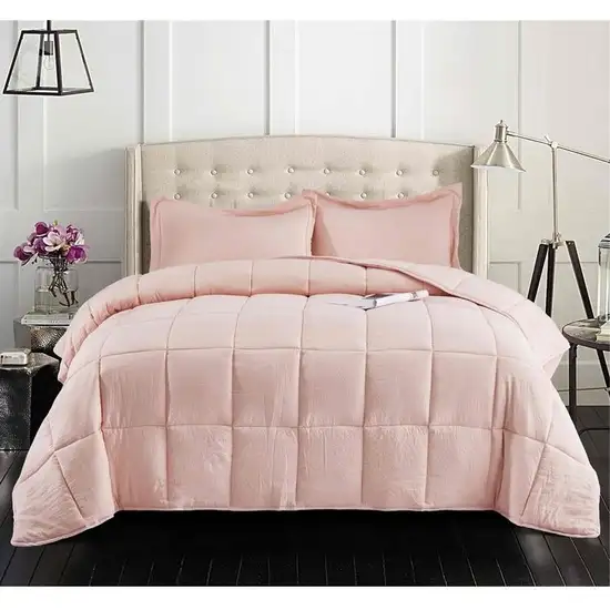 King Size Pink 3 Piece Microfiber Reversible Comforter Set Photo 1