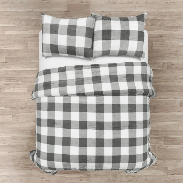 King Size Plaid Soft Faux Fur Comforter Set Photo 1