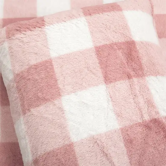 King Size Plaid Soft Faux Fur Comforter Set Pink Blush Photo 5