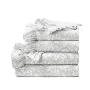 Photo of King Size Polyester Grey Ruffle Floral 6 Piece Sheet Set