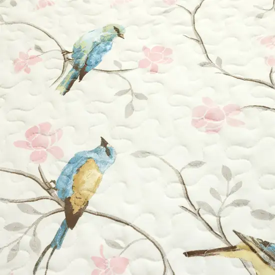 King Size Reversible Cotton Lightweight Floral Birds 3 Piece Quilt Set Photo 3