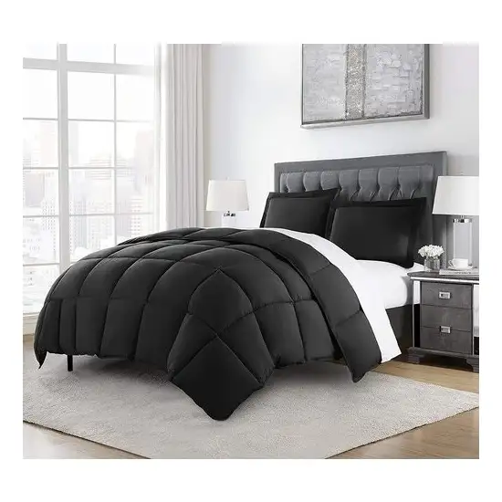 King Size Reversible Microfiber Down Alternative Comforter Set in Black Photo 1