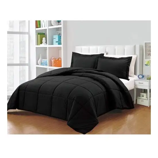 King Size Reversible Microfiber Down Alternative Comforter Set in Black Photo 2