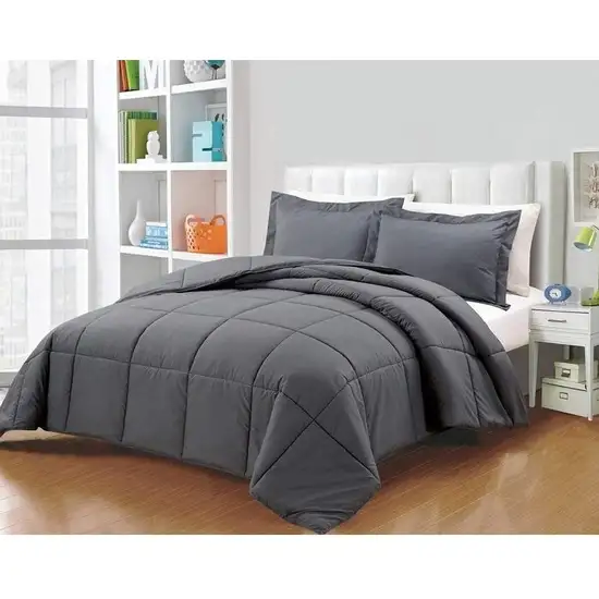 King Size Reversible Microfiber Down Alternative Comforter Set in Grey Photo 2