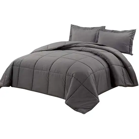 King Size Reversible Microfiber Down Alternative Comforter Set in Grey Photo 3