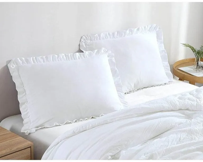 King Size White Ruffled Edge Microfiber Comforter Set Photo 2