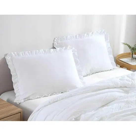 King Size White Ruffled Edge Microfiber Comforter Set Photo 2