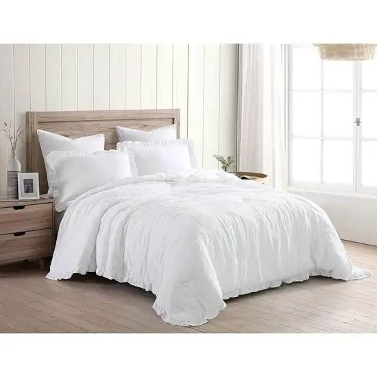 King Size White Ruffled Edge Microfiber Comforter Set Photo 1