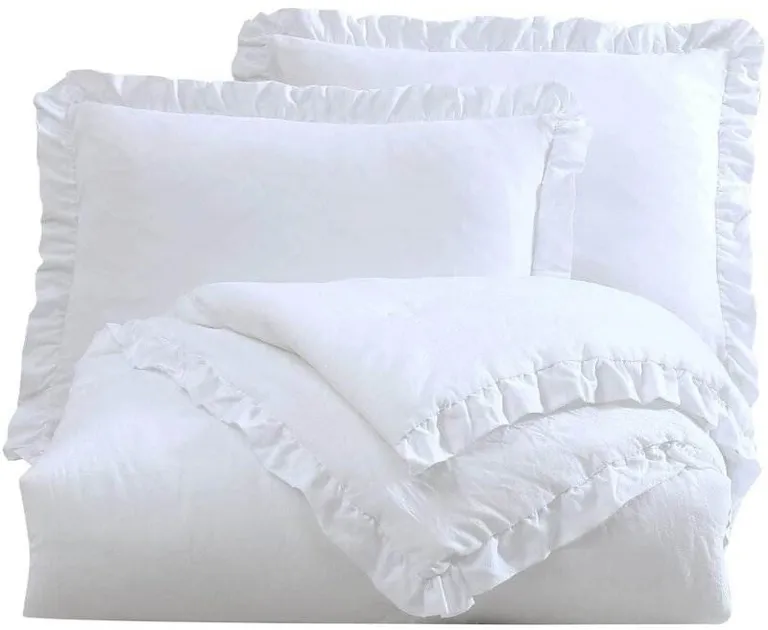 King Size White Ruffled Edge Microfiber Comforter Set Photo 4