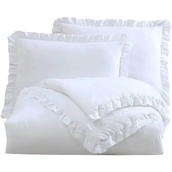 King Size White Ruffled Edge Microfiber Comforter Set Photo 4