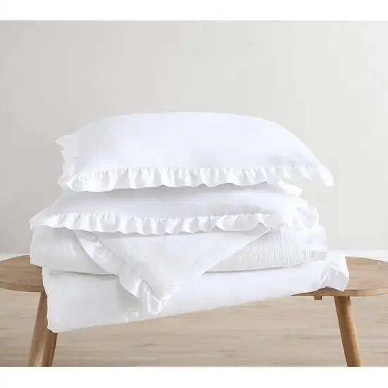 King Size White Ruffled Edge Microfiber Comforter Set Photo 3