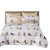 Photo of King Size Yellow Grey Birds On Wire Lightweight 7 PCS Quilt Set
