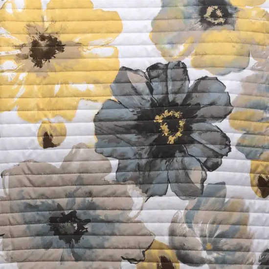 King Size Yellow Grey Flowers Light/Thin Quilt Set Photo 3