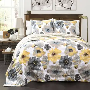 Photo of Yellow Grey Flowers Light/Thin Quilt Set