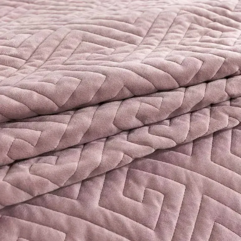 King Violet/Rose-Wood Velvet Microfiber Polyester Reversible 3-Piece Quilt Set Photo 3