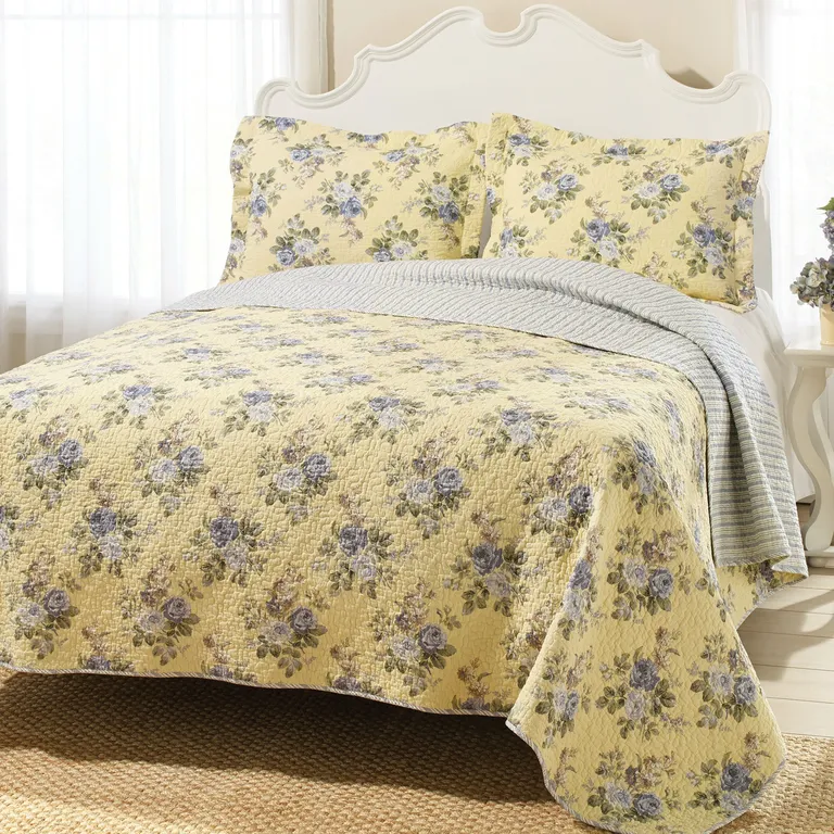 King Yellow Blue Floral Lightweight Coverlet Set Photo 2