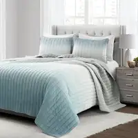 Photo of King size Aqua Grey Lightweight Crinkle Fabric 3 Piece Quilt Set
