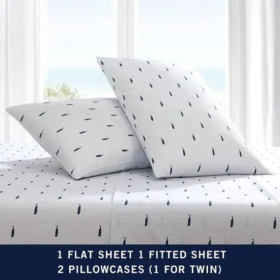 King size Coastal Beach 100-Percent Cotton Navy Blue White Stripe Sheet Set Photo 5