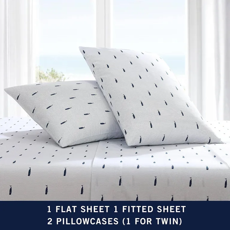 King size Coastal Beach 100-Percent Cotton Navy Blue White Stripe Sheet Set Photo 5