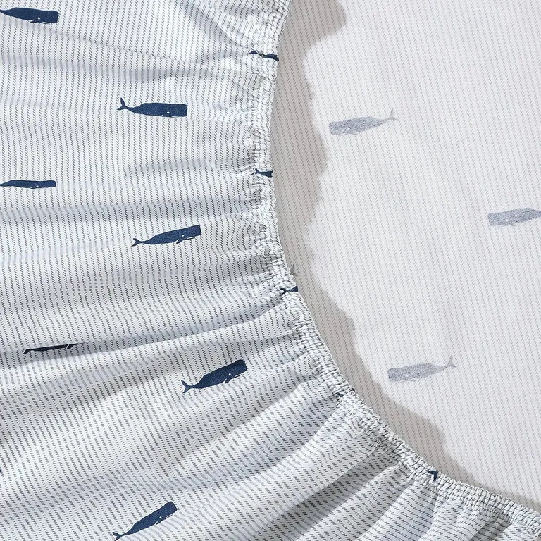 King size Coastal Beach 100-Percent Cotton Navy Blue White Stripe Sheet Set Photo 3