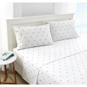 Photo of King size Coastal Beach Starfish White Navy Red 100-Percent Cotton Sheet Set