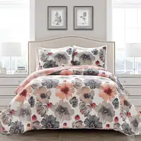 Photo of King size Coral Grey Flowers Lightweight Polyester Microfiber Quilt Set