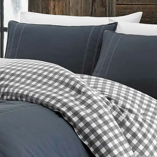 King size 100% Cotton Reverse Plaid Gray/White Comforter Set Photo 2