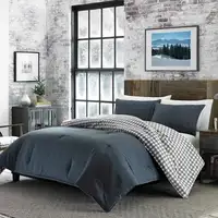 Photo of King size 100% Cotton Reverse Plaid Gray/White Comforter Set