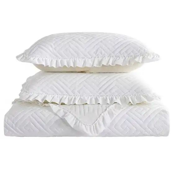 King size Ivory White Velvet Microfiber Polyester Reversible 3-Piece Quilt Set Photo 2